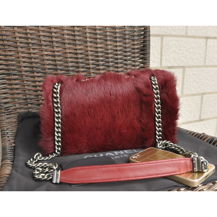 2015 Chanel Cony Hair Flap Bag A92522 Burgundy