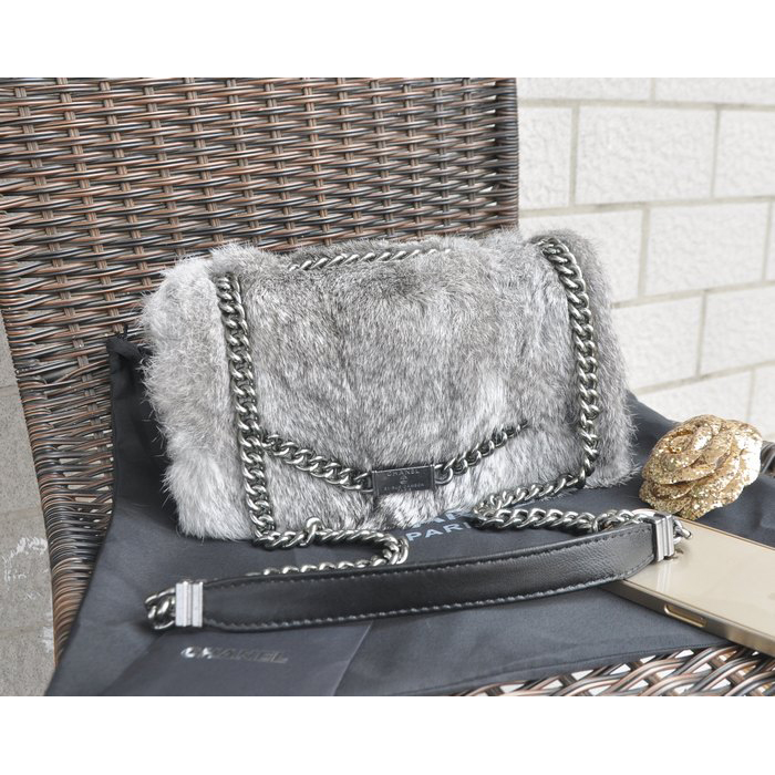 2015 Chanel Cony Hair Flap Bag A92522 Gray