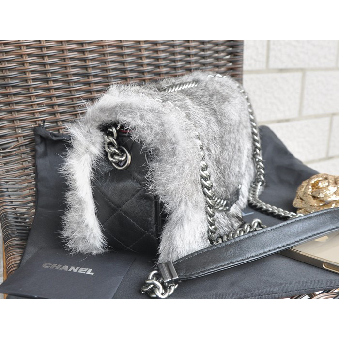 2015 Chanel Cony Hair Flap Bag A92522 Gray