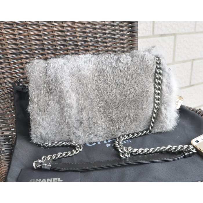 2015 Chanel Cony Hair Flap Bag A92522 Gray