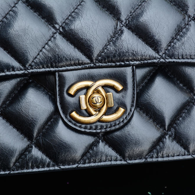 2015 Chanel Flap Shoulder Bag Original Oil wax leather A67031 Black