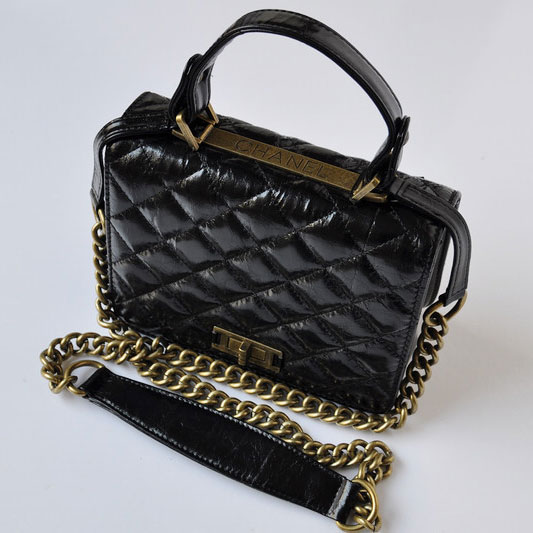 2015 Chanel Iridescent Leather A69049 Shoulder Bag Black