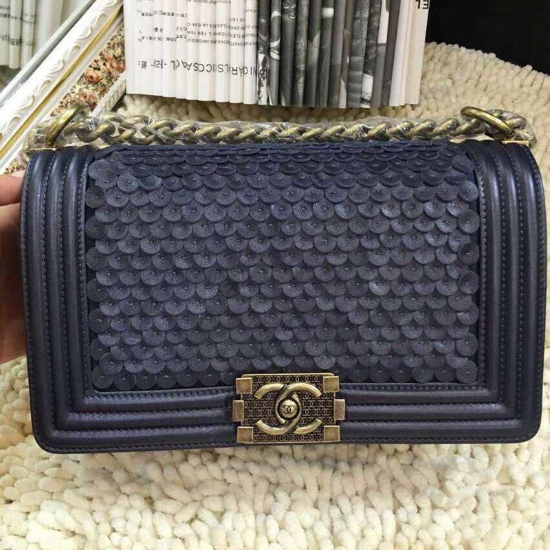 2015 Chanel LEY Boy Flap Shoulder Bag Black Original Leather A67086