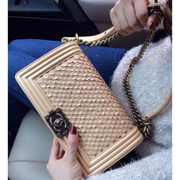 2015 Chanel LEY Boy Flap Shoulder Bag Gold Original Leather A67086