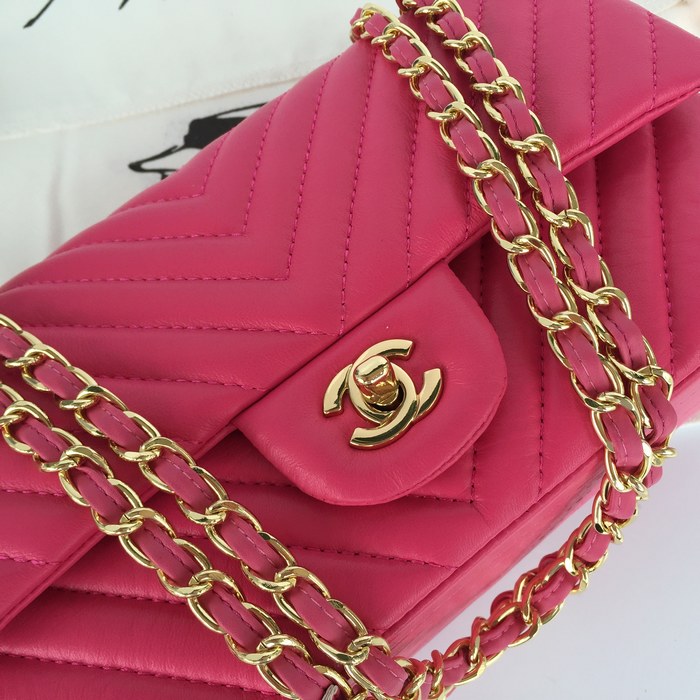 2015 Chanel Lambskin Chevron Quilting Classic Flap Bag 1112 Rose