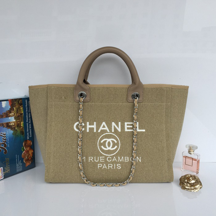 2015 Chanel Large Canvas Tote Shopper Bag A68046 Apricot