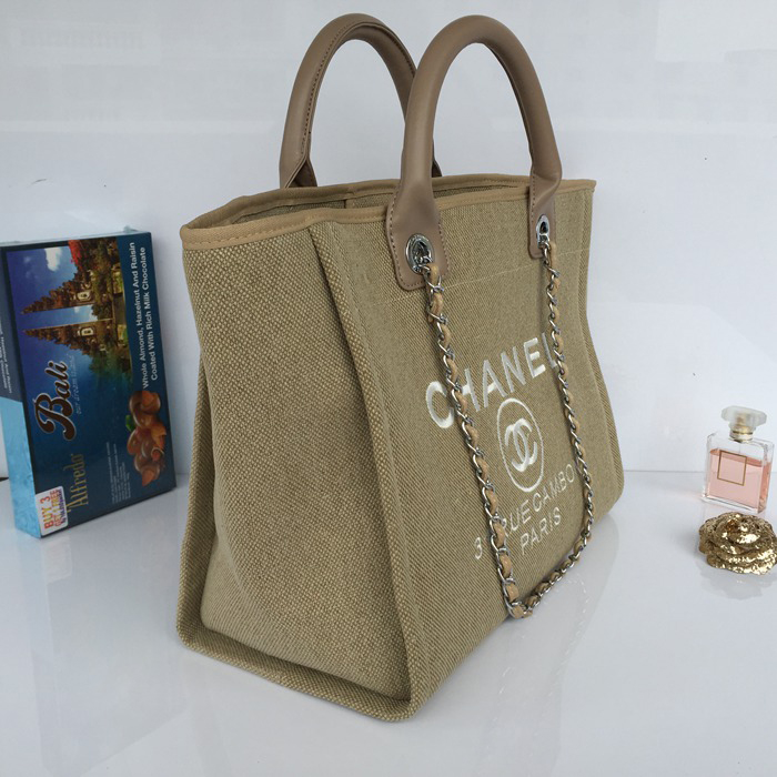 2015 Chanel Large Canvas Tote Shopper Bag A68046 Apricot