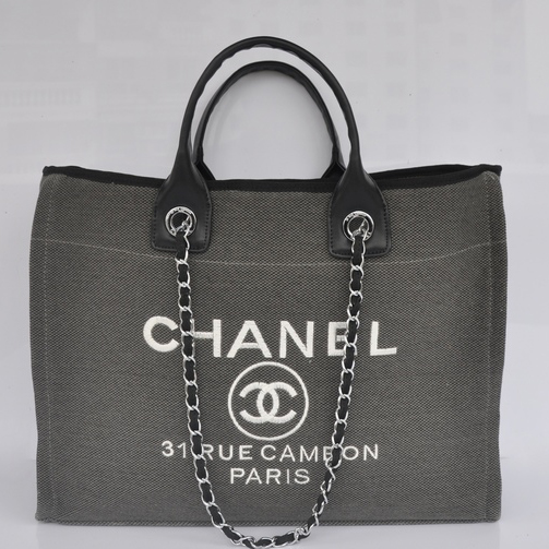 2015 Chanel Large Canvas Tote Shopper Bag A68046 Dark Grey