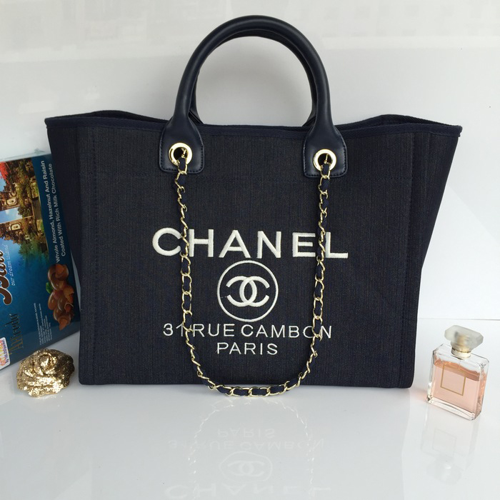 2015 Chanel Large Canvas Tote Shopper Bag A68046 DarkBlue&Royal