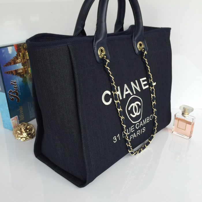 2015 Chanel Large Canvas Tote Shopper Bag A68046 DarkBlue&Royal