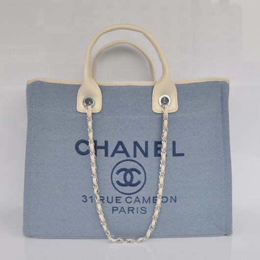 2015 Chanel Large Canvas Tote Shopper Bag A68046 Light Blue