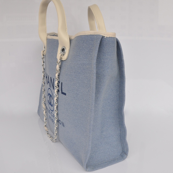 2015 Chanel Large Canvas Tote Shopper Bag A68046 Light Blue