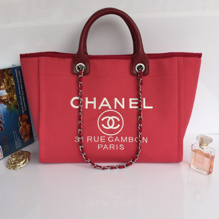 2015 Chanel Large Canvas Tote Shopper Bag A68046 Rose&Burgundy