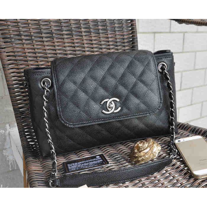 2015 Chanel Large Caviar Leather Messenger Bag A30456 Black