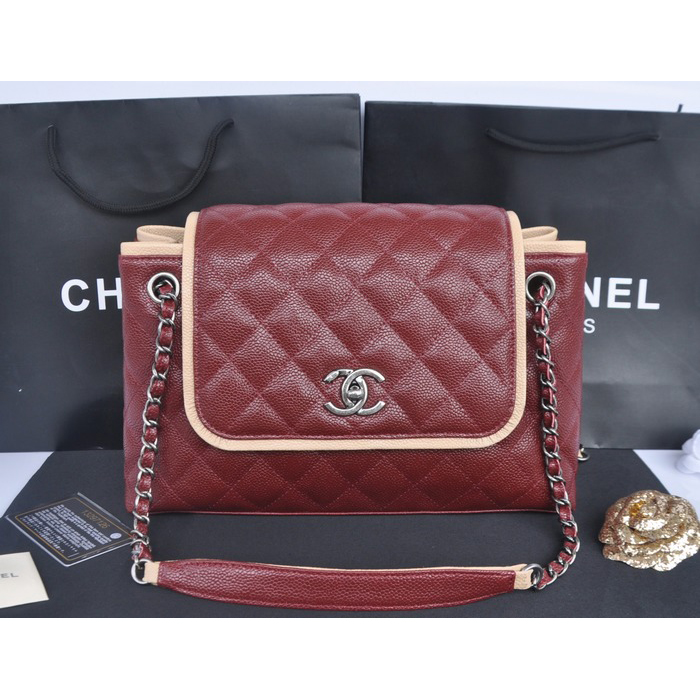 2015 Chanel Large Caviar Leather Messenger Bag A30456 Burgundy