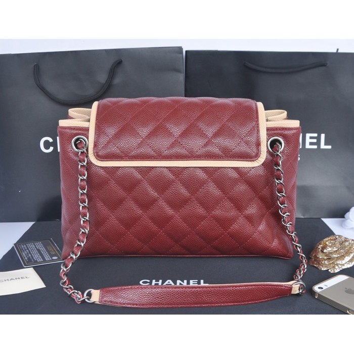 2015 Chanel Large Caviar Leather Messenger Bag A30456 Burgundy