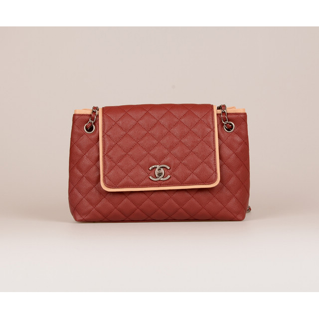 2015 Chanel Large Caviar Leather Messenger Bag A68672 Burgundy