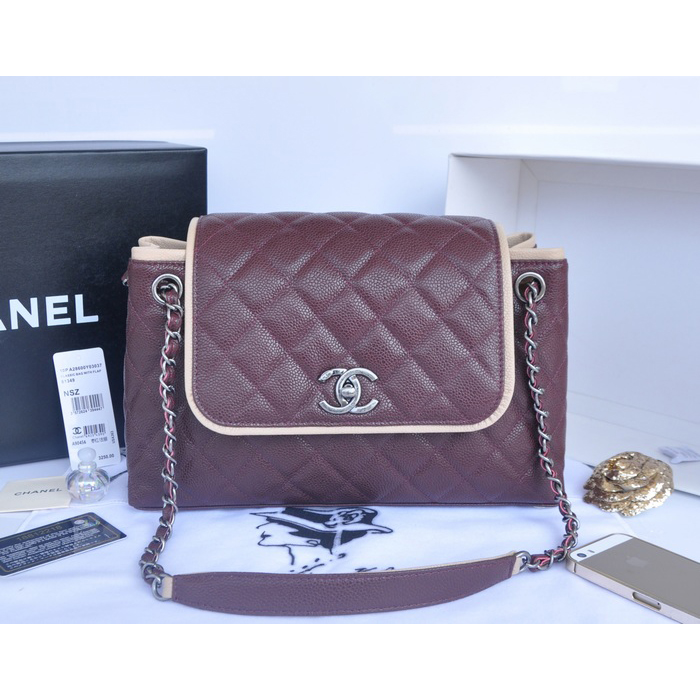 2015 Chanel Large Original Caviar Leather Messenger Bag A90456 Burgundy