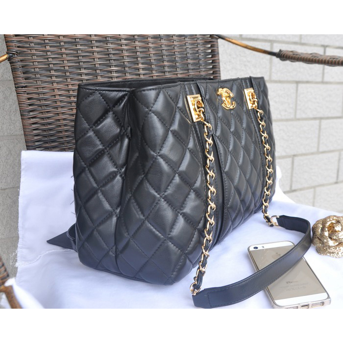 2015 Chanel Large Shopping Bag Lambskin Leather A8209 Black