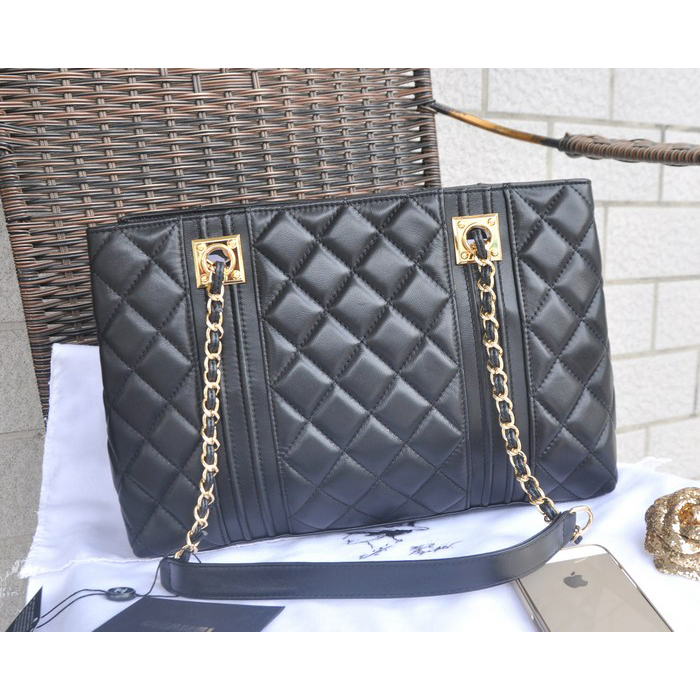 2015 Chanel Large Shopping Bag Lambskin Leather A8209 Black