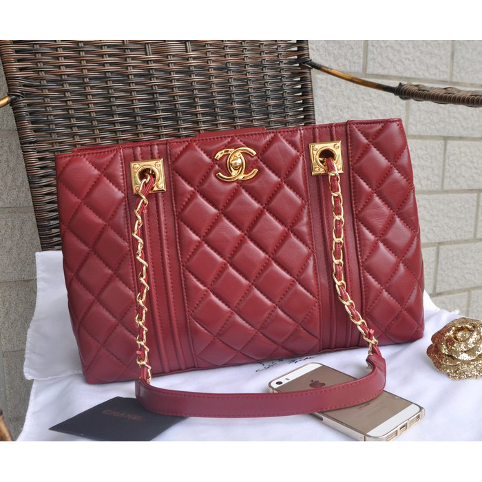 2015 Chanel Large Shopping Bag Lambskin Leather A8209 Burgundy