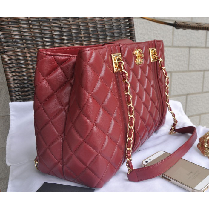 2015 Chanel Large Shopping Bag Lambskin Leather A8209 Burgundy