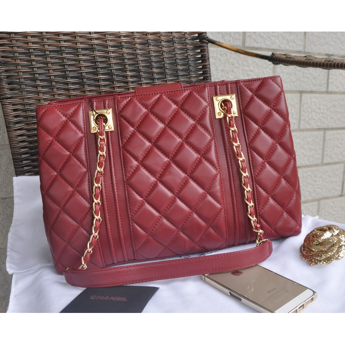 2015 Chanel Large Shopping Bag Lambskin Leather A8209 Burgundy