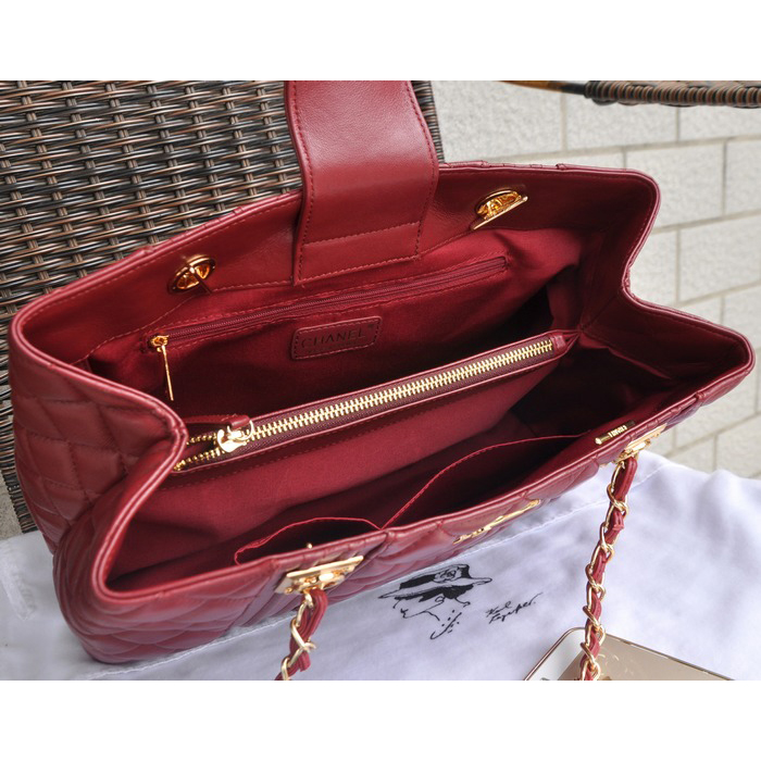 2015 Chanel Large Shopping Bag Lambskin Leather A8209 Burgundy