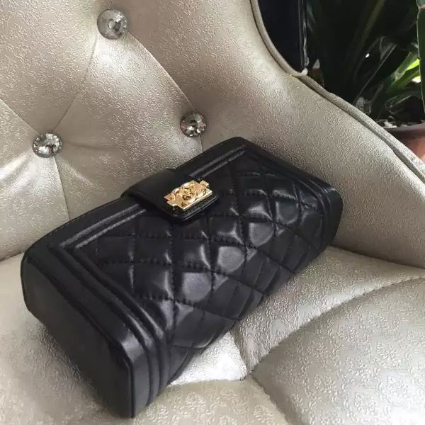 2015 Chanel Le Boy Clutch bag Original Sheepskin Leather A89192 Black