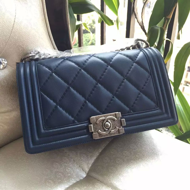 2015 Chanel Le Boy Flap Shoulder Bag Original Leather A92105 in Blue