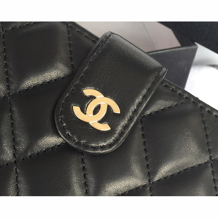 2015 Chanel Matelasse Bi-Fold Wallet Black Original Sheepskin A48667 Gold