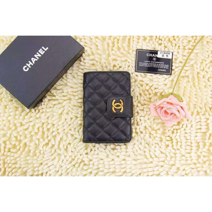 2015 Chanel Matelasse Bi-Fold Wallet Calfskin Leather A219006 Black