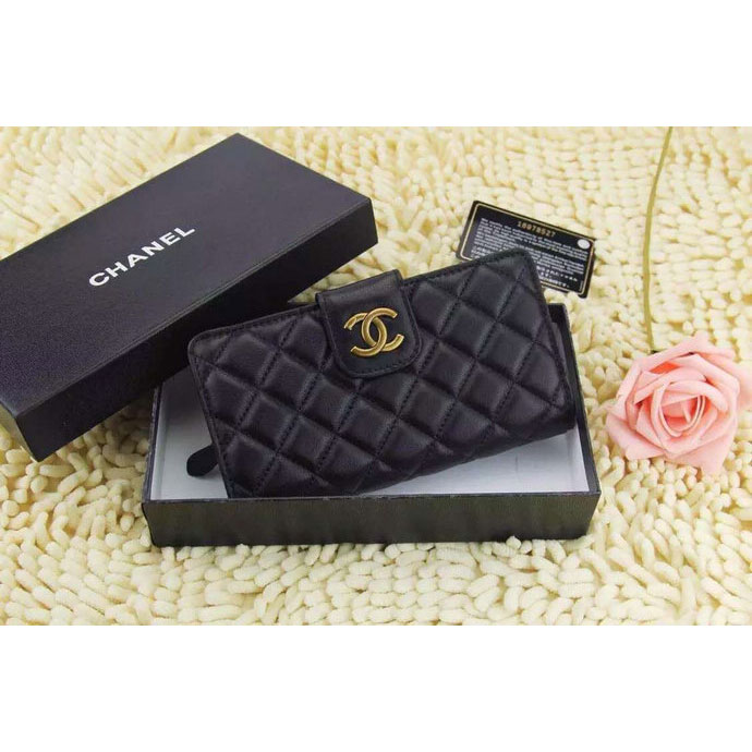 2015 Chanel Matelasse Bi-Fold Wallet Calfskin Leather A219009 Black