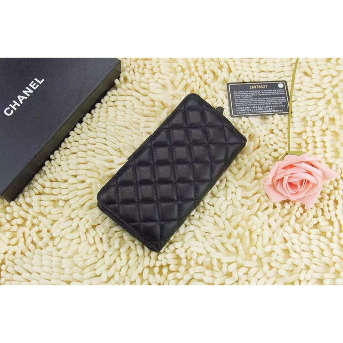 2015 Chanel Matelasse Bi-Fold Wallet Calfskin Leather A219009 Black