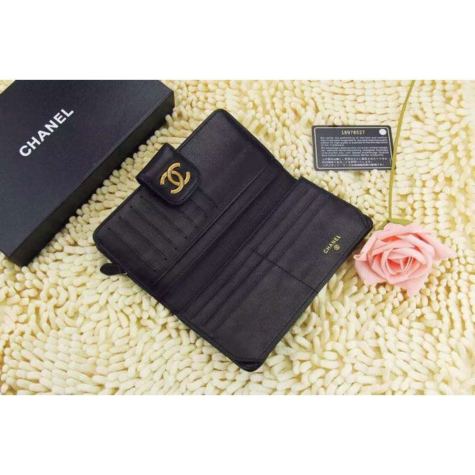 2015 Chanel Matelasse Bi-Fold Wallet Calfskin Leather A219009 Black