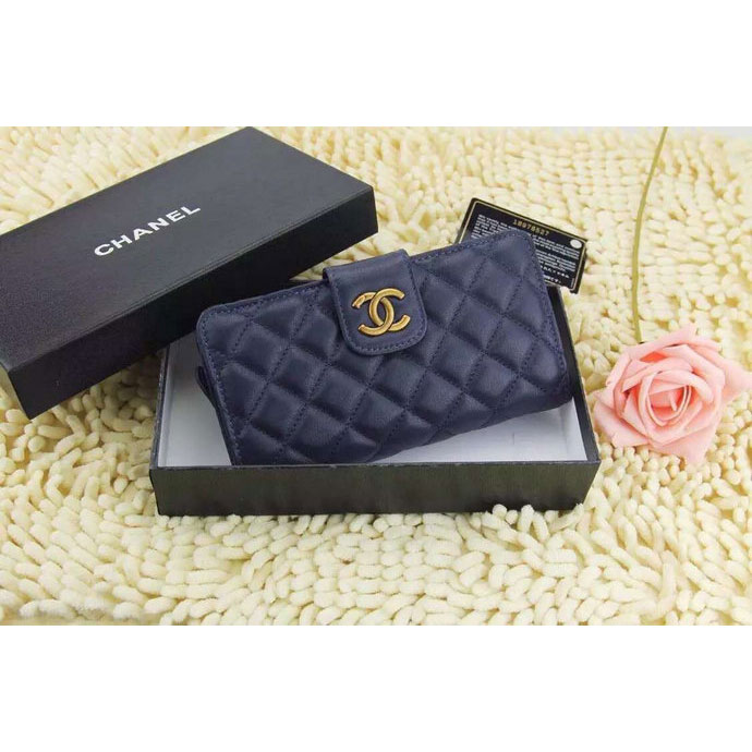 2015 Chanel Matelasse Bi-Fold Wallet Calfskin Leather A219009 Royal