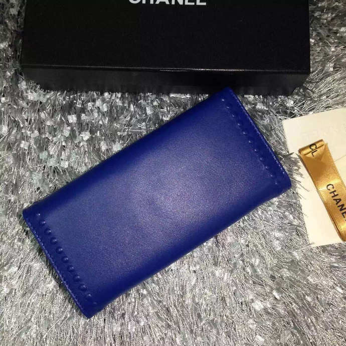 2015 Chanel Matelasse Bi-Fold Wallet Calfskin Leather A66608 Blue