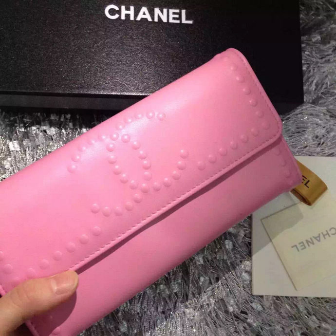 2015 Chanel Matelasse Bi-Fold Wallet Calfskin Leather A66608 Pink