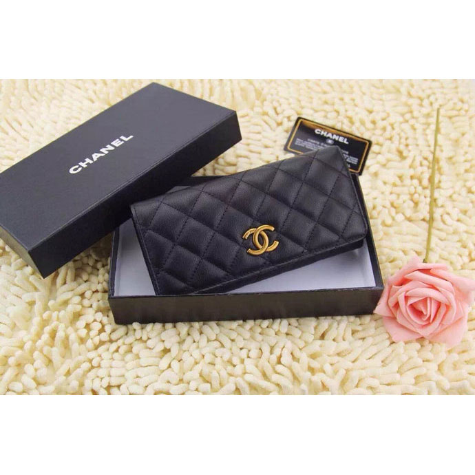 2015 Chanel Matelasse Bi-Fold Wallet Original Leather A219002 Black