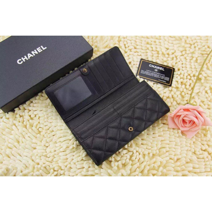 2015 Chanel Matelasse Bi-Fold Wallet Original Leather A219002 Black