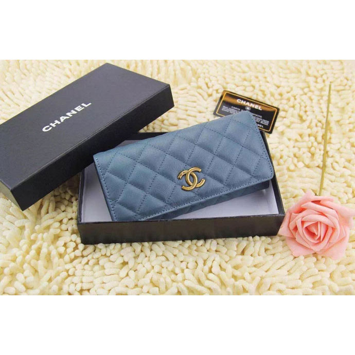 2015 Chanel Matelasse Bi-Fold Wallet Original Leather A219002 SkyBlue