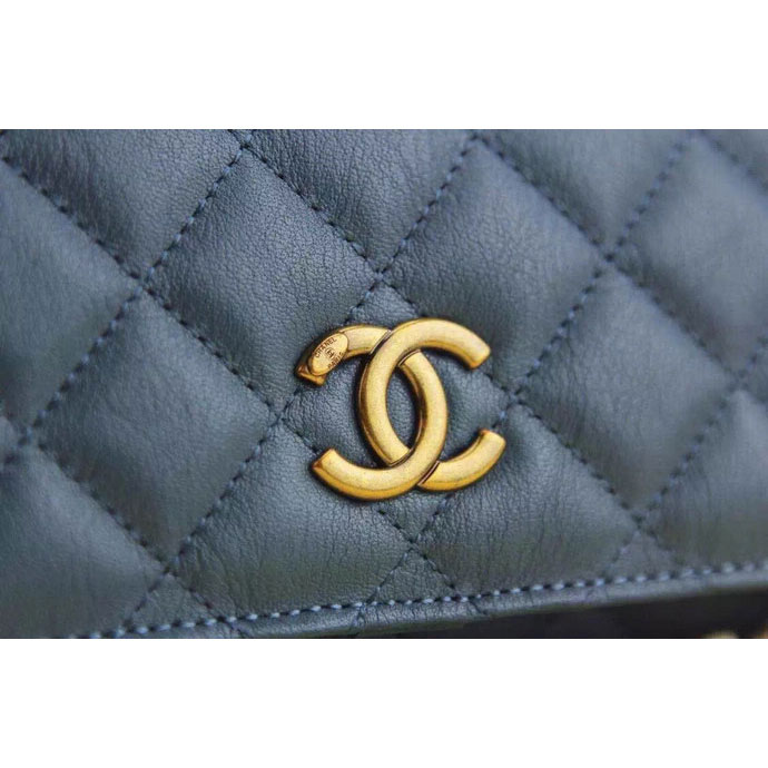 2015 Chanel Matelasse Bi-Fold Wallet Original Leather A219002 SkyBlue