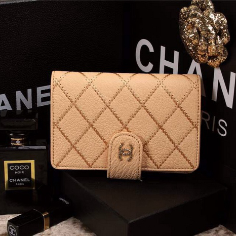 2015 Chanel Matelasse Bi-Fold Wallet Original Leather A9558 Apricot