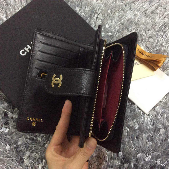 2015 Chanel Matelasse Bi-Fold Wallet Sheepskin Leather A50073 Black