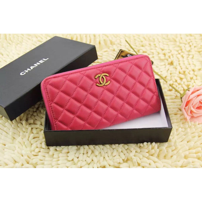 2015 Chanel Matelasse Calfskin Leather Zip Around Wallet A219007 Rose