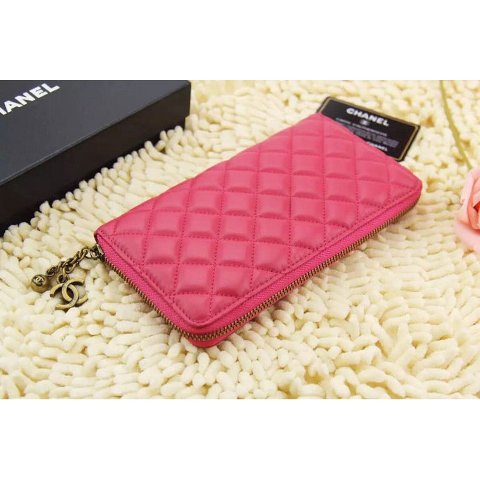 2015 Chanel Matelasse Calfskin Leather Zip Around Wallet A219007 Rose