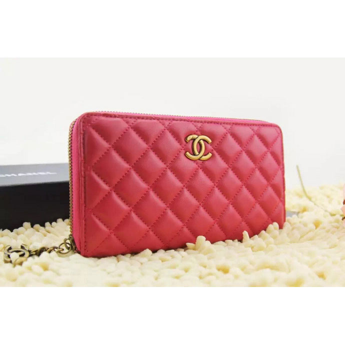 2015 Chanel Matelasse Calfskin Leather Zip Around Wallet A219007 Rose