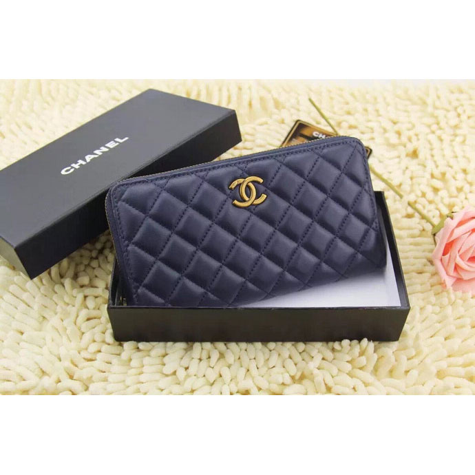 2015 Chanel Matelasse Calfskin Leather Zip Around Wallet A219007 Royal