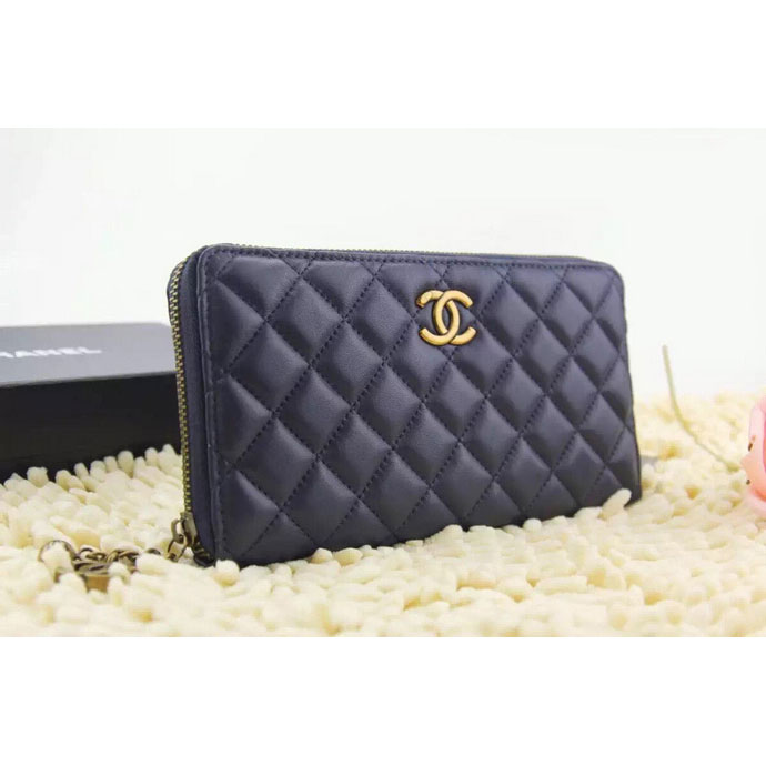 2015 Chanel Matelasse Calfskin Leather Zip Around Wallet A219007 Royal