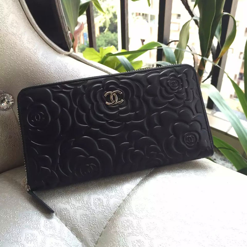 2015 Chanel Matelasse Original Leather Zip Around Wallet A219004 Black